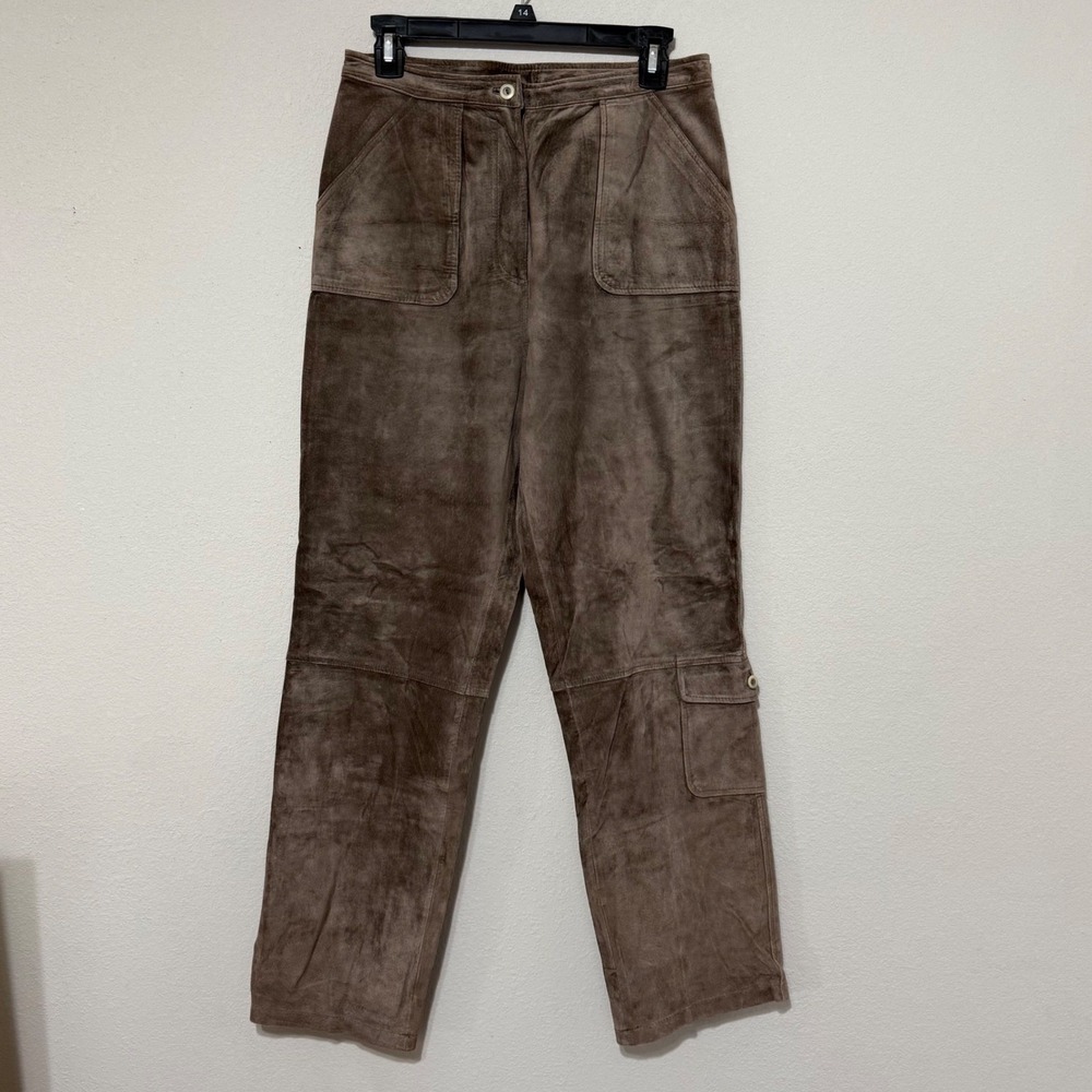 J. Jill Suede Pants Womens 6 Brown Leather Cargo Utility Straight Leg Trousers